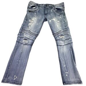 Kilogram Jeans Men's Size 40 Light Wash Distressed Paint Splatter Moto